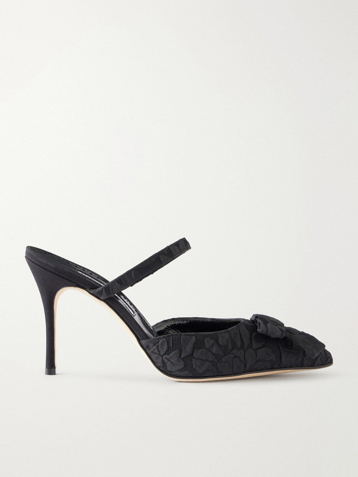 Manolo Blahnik + Emilia Wickstead Lurum 90 Bow-embellished Jacquard Mules In Black
