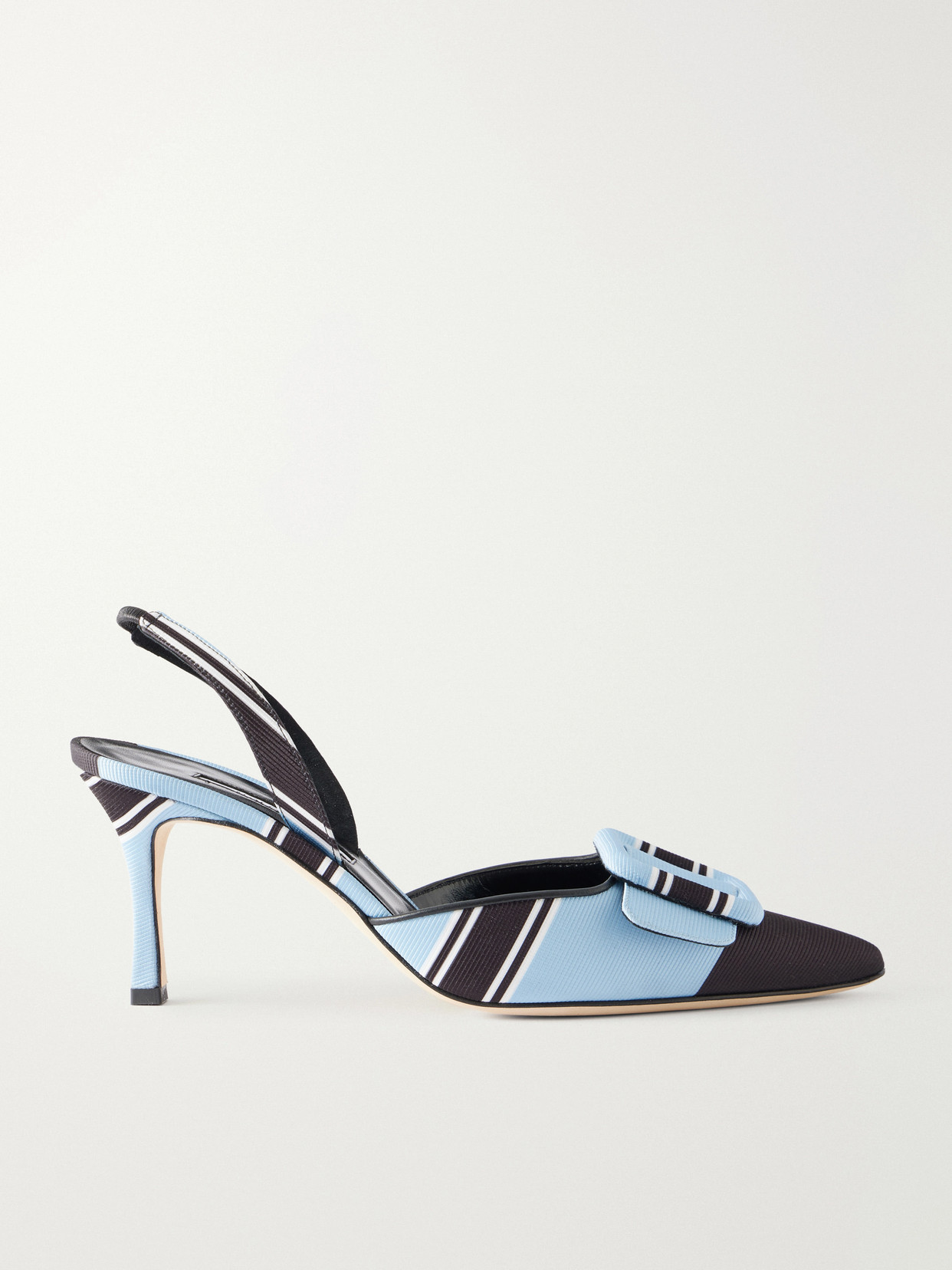 Manolo Blahnik + Emilia Wickstead Maysli 70 Striped Grosgrain Slingback Pumps In Blue