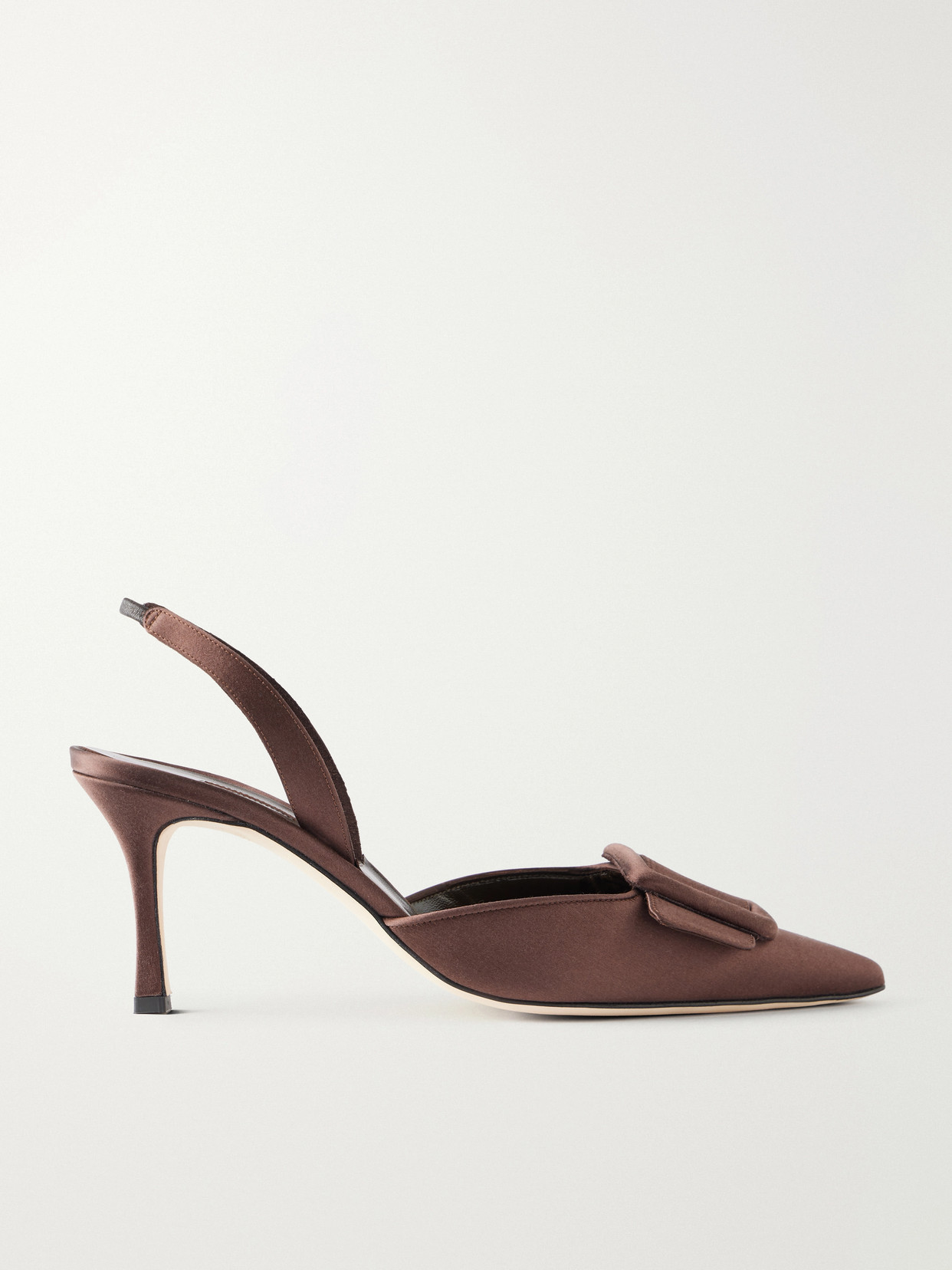 Manolo Blahnik + Emilia Wickstead Maysli 70 Satin Slingback Pumps In Brown