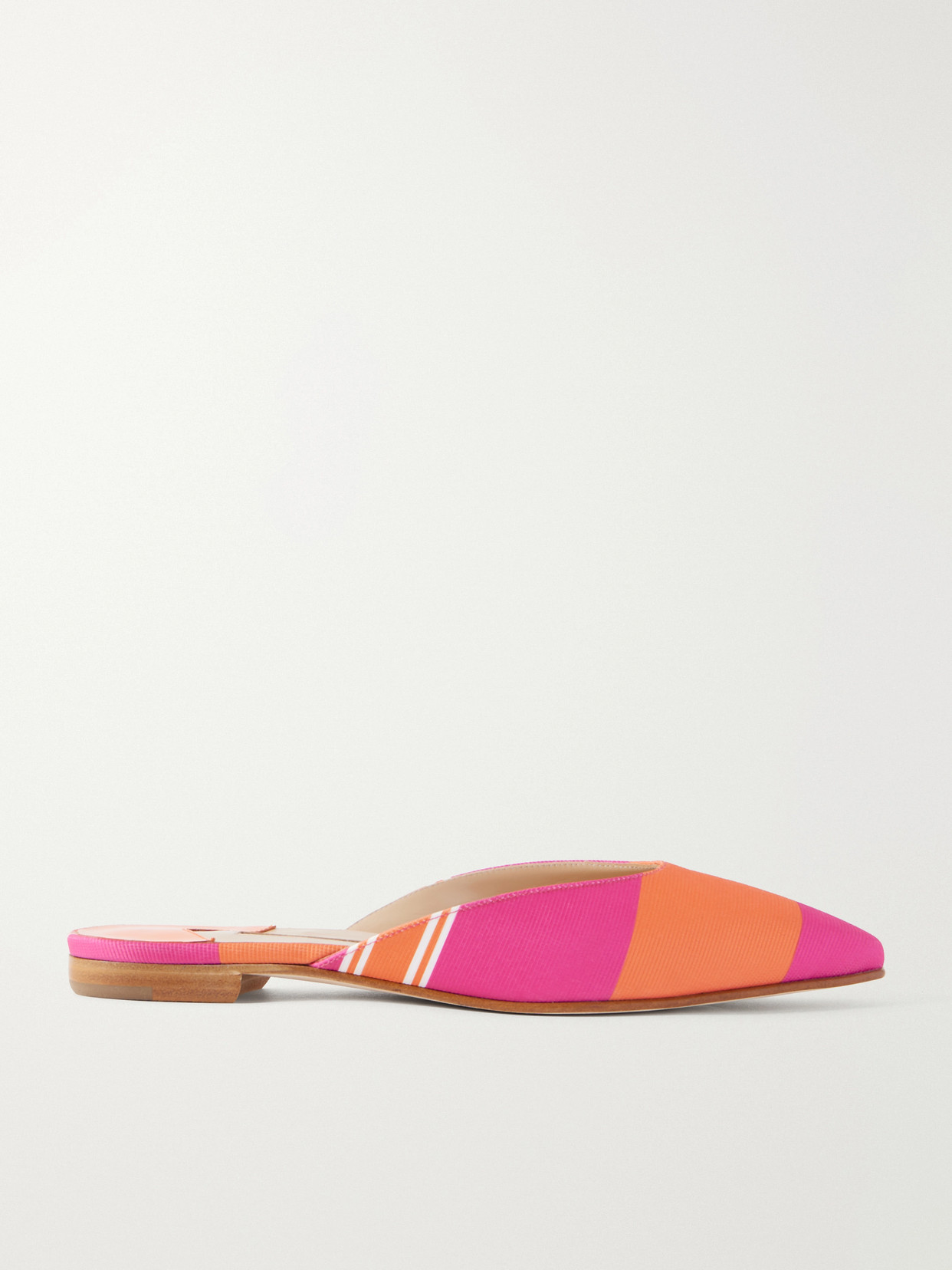 Manolo Blahnik + Emilia Wickstead Striped Twill Mules In Pink