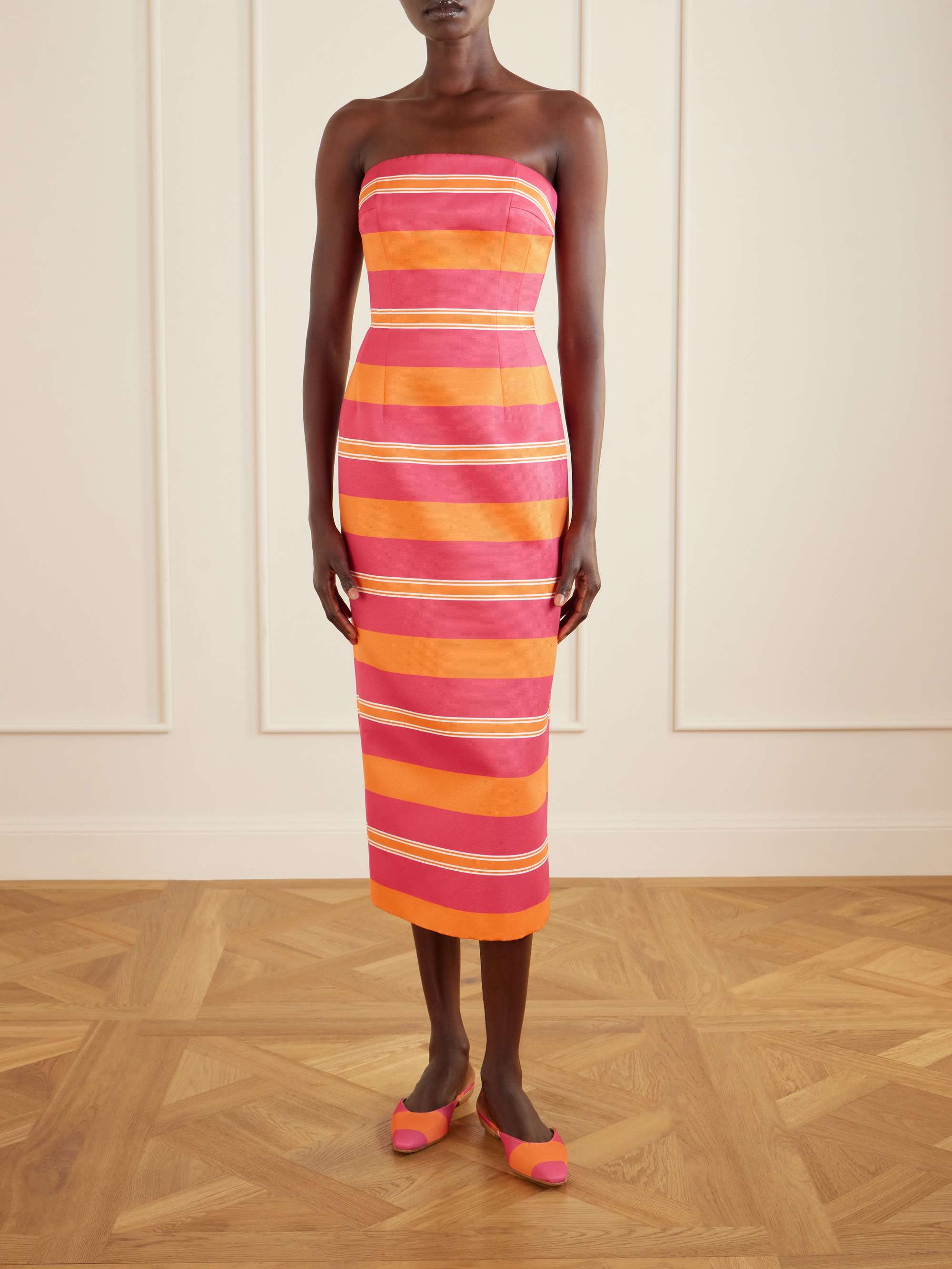 MANOLO BLAHNIK + Emilia Wickstead striped twill mules | NET-A-PORTER