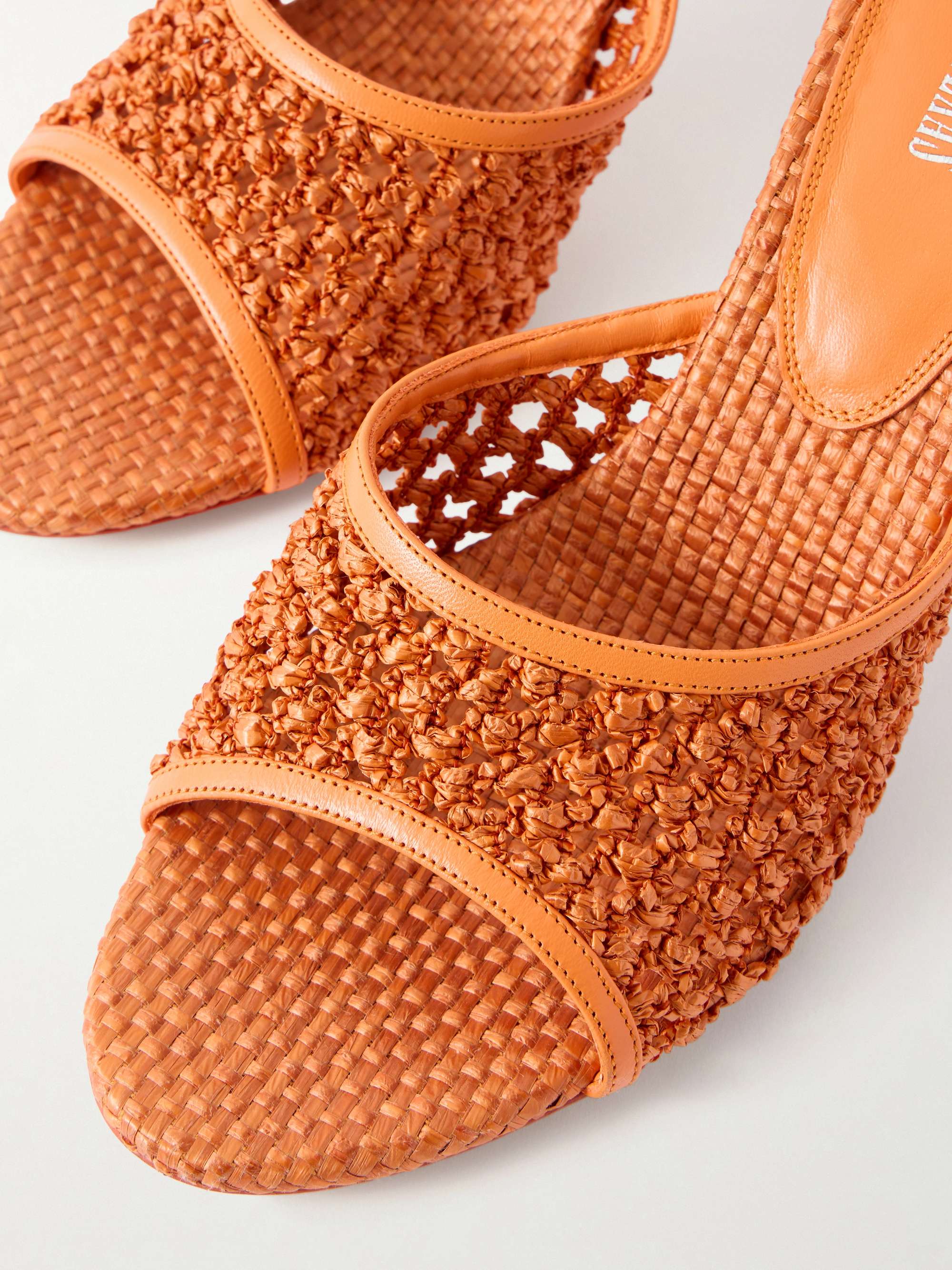PARIS TEXAS Lidia 70 leather-trimmed straw mules | NET-A-PORTER