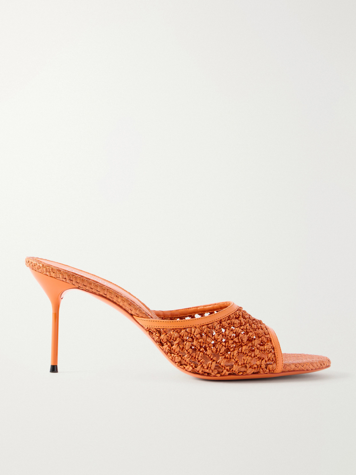 Paris Texas Lidia Leather-trimmed Straw Mules In Orange
