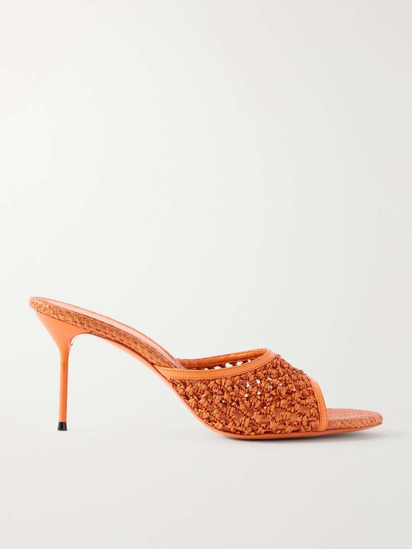 Paris Texas Lidia 70 Leather-trimmed Straw Mules
