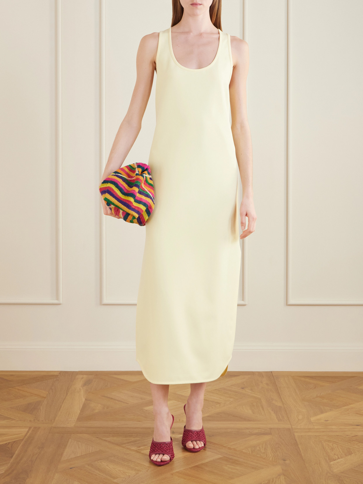 Lidia 105 Leather-Trimmed Straw Mules