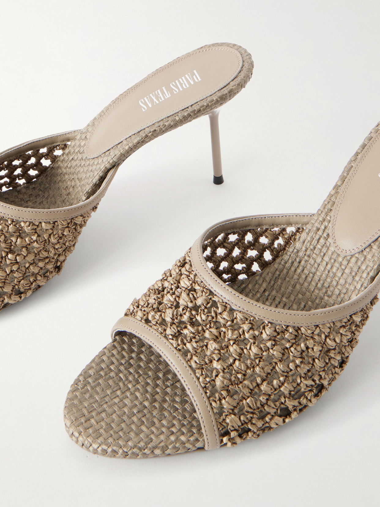 Lidia 70 Leather-Trimmed Straw Mules