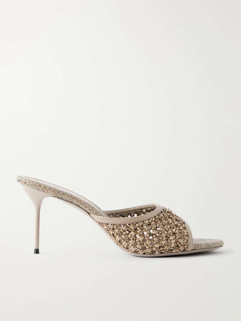 Paris Texas Lidia 70 Leather-trimmed Straw Mules