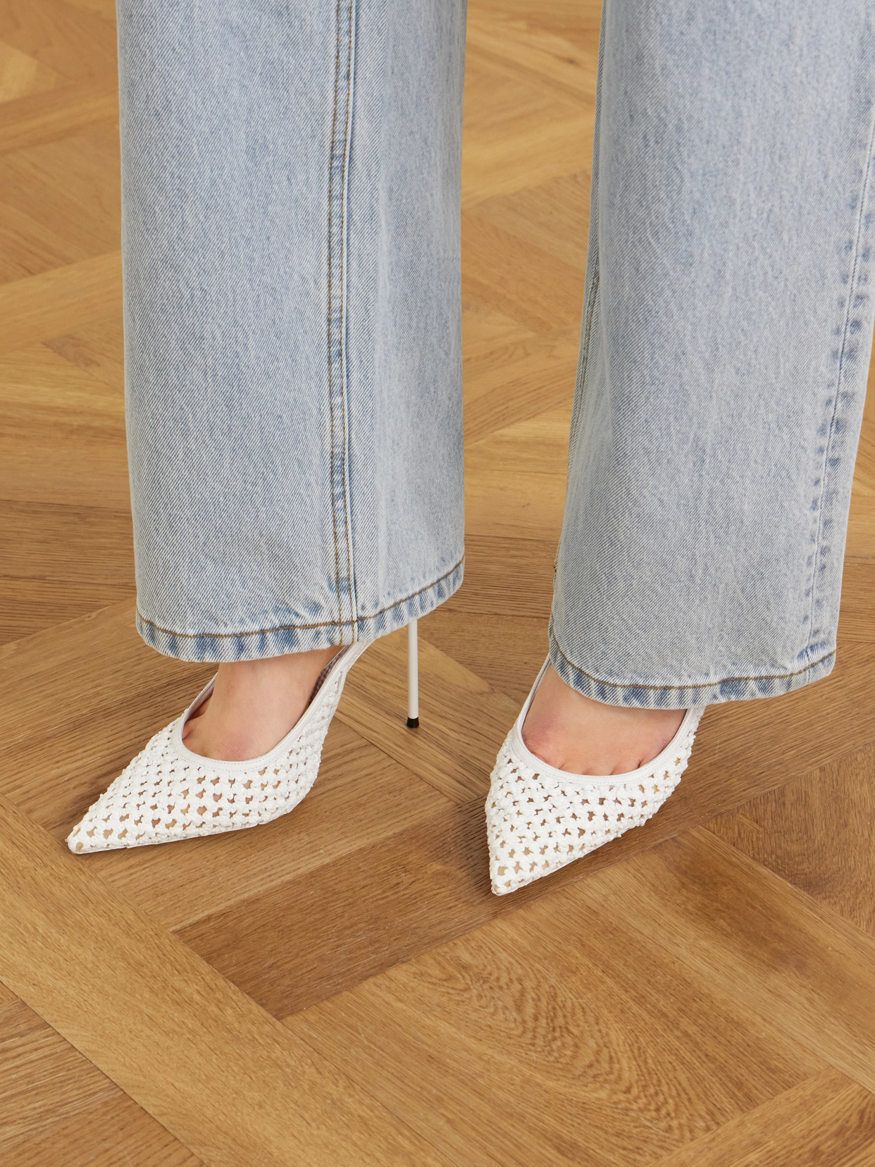 Lidia 105 Leather-Trimmed Straw Slingback