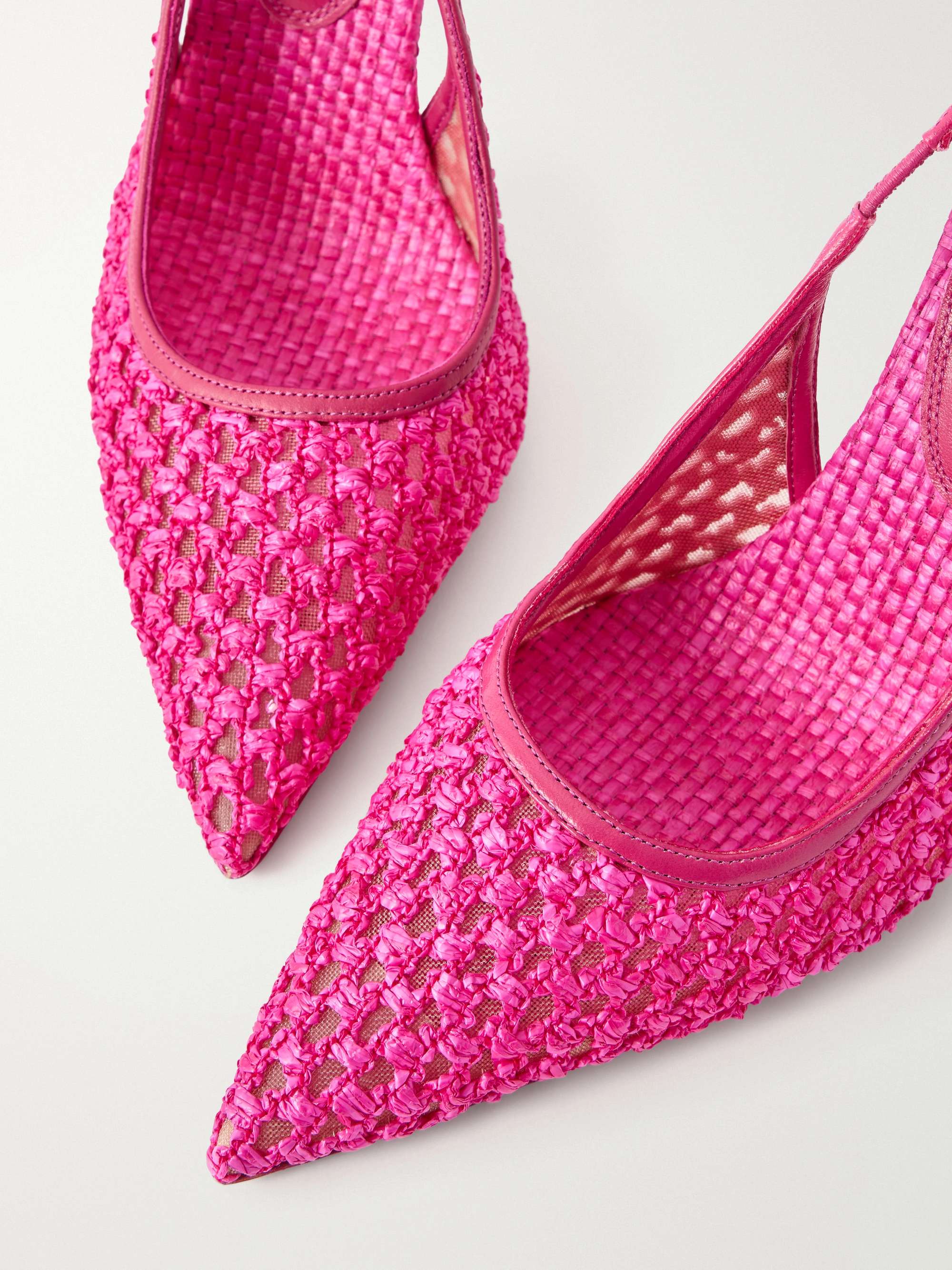 PARIS TEXAS Lidia 105 leather-trimmed straw slingback pumps | NET