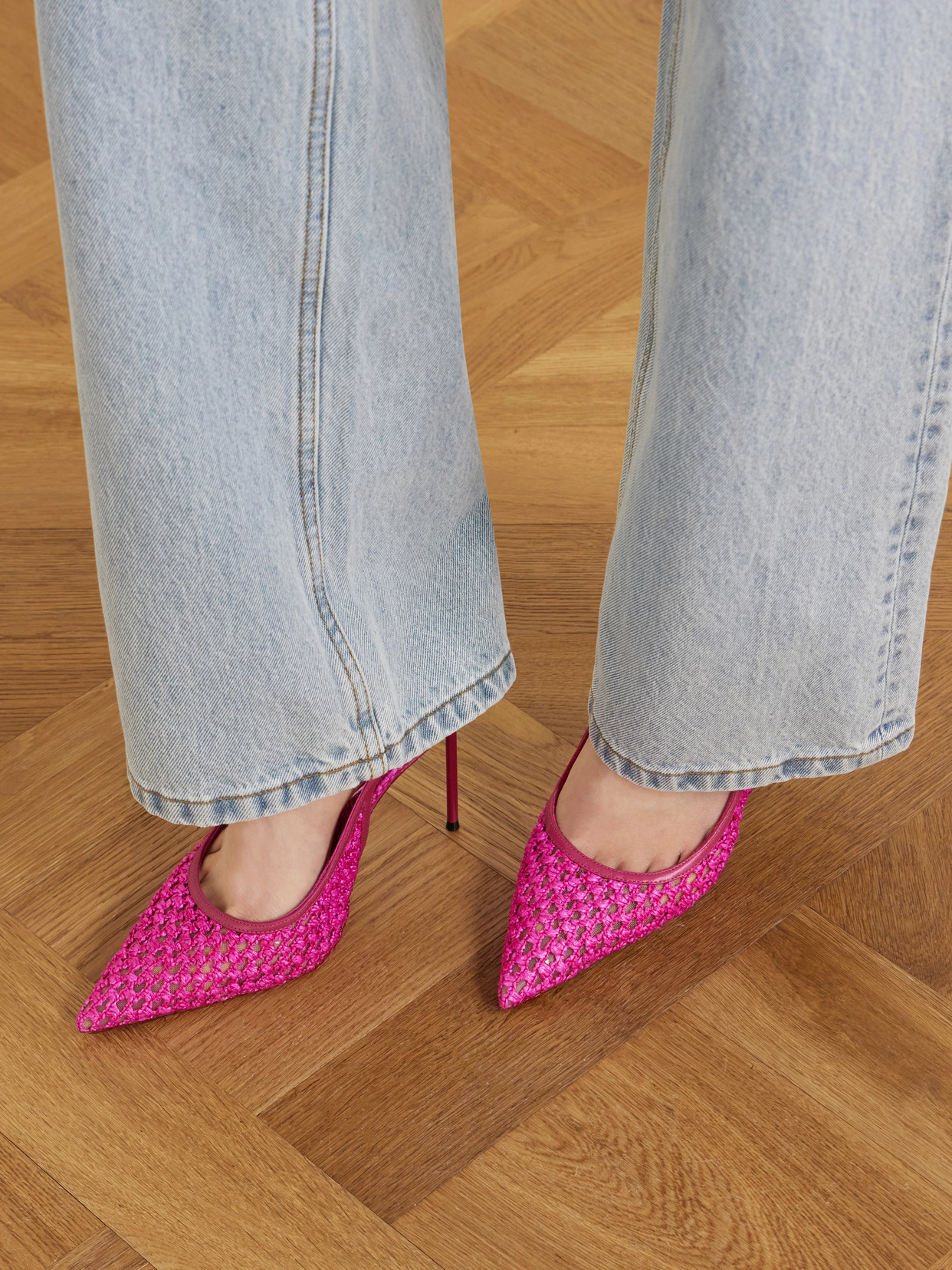 Lidia 105 Leather-Trimmed Straw Slingback