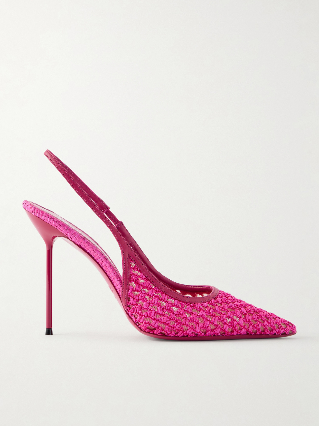 Paris Texas Lidia Leather-trimmed Straw Slingback Pumps In Pink