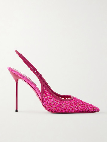 Paris Texas Lidia 105 leather-trimmed straw slingback pumps