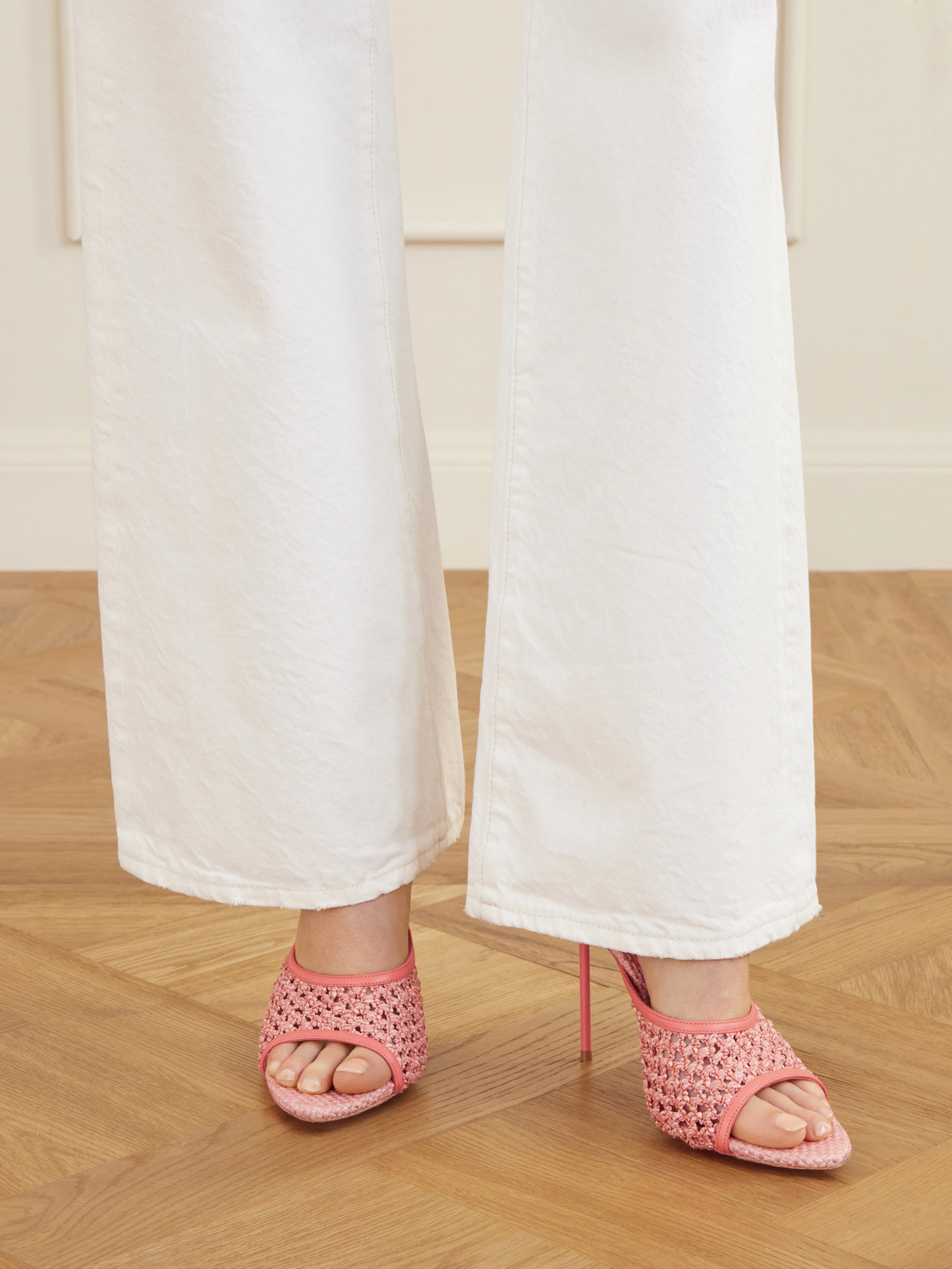 Lidia 105 Leather-Trimmed Straw Mules
