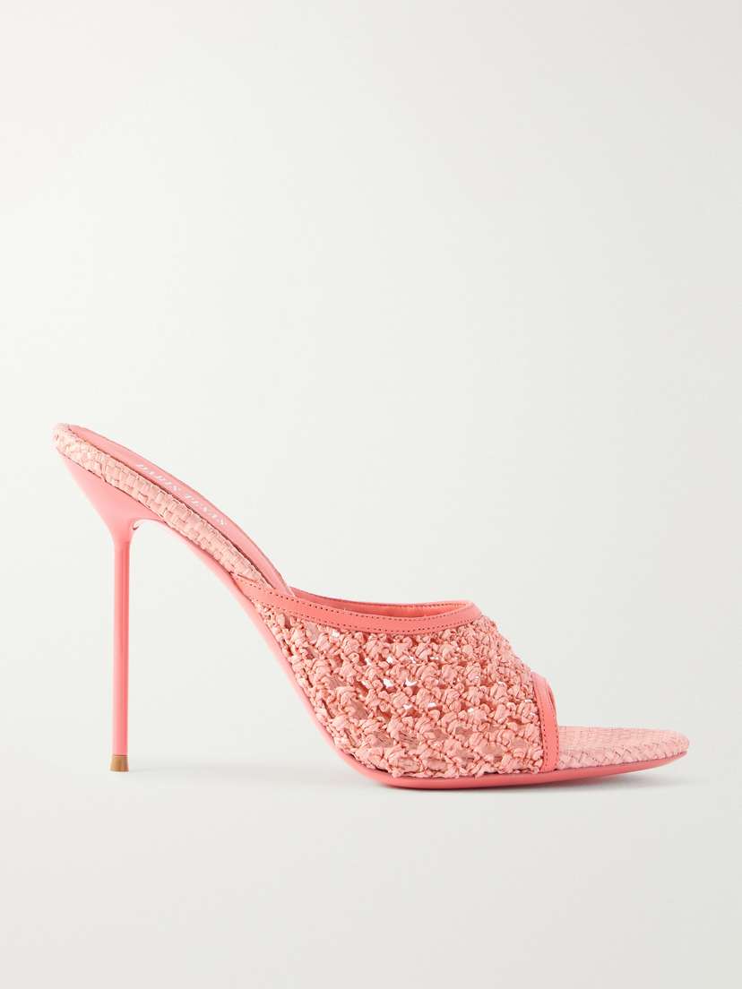 Paris Texas Lidia 105 Leather-trimmed Straw Mules
