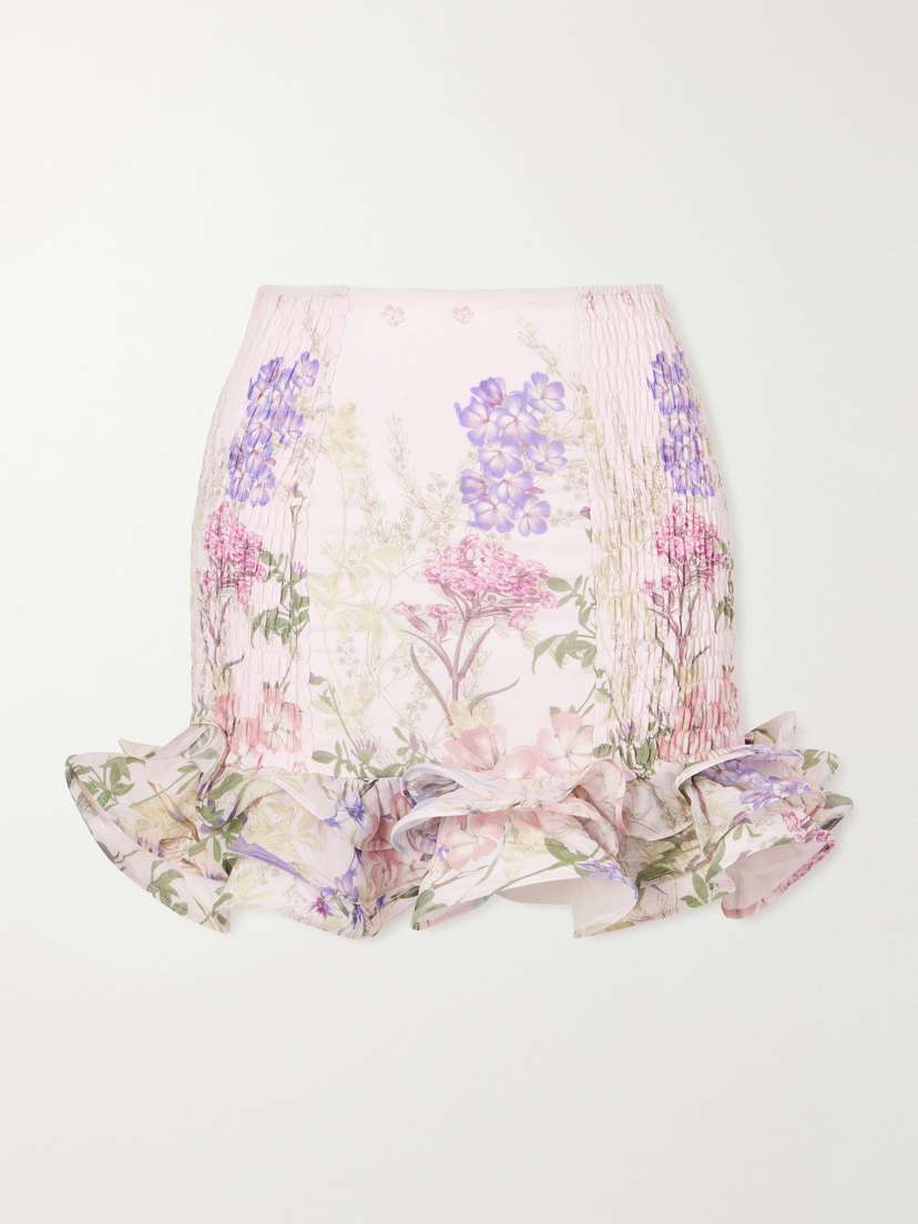 Charo Ruiz Floral Ruffled Cotton-blend Mini Skirt