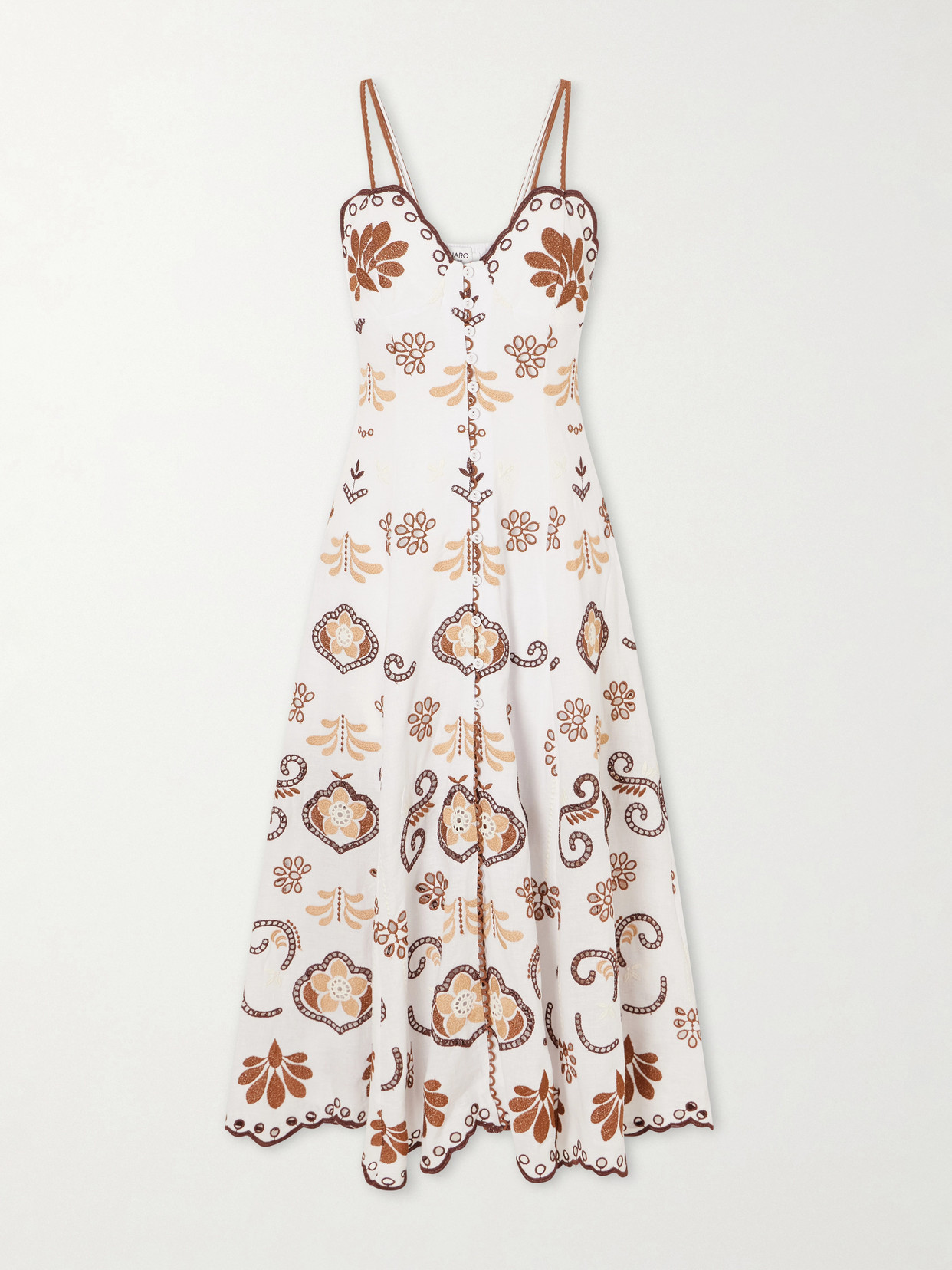 Charo Ruiz Lorina Broderie Anglaise Cotton-blend Midi Dress In Brown