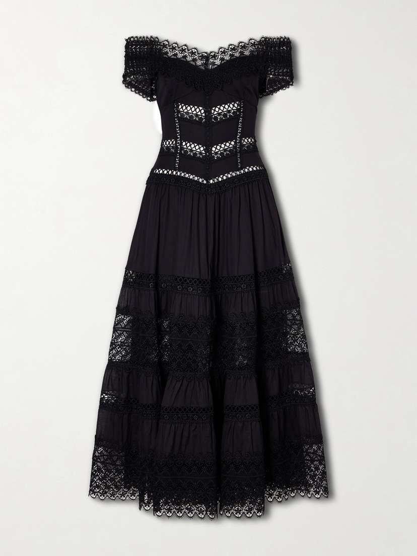 Charo Ruiz Amaira Embroidered Lace-trimmed Cotton-blend Maxi Dress