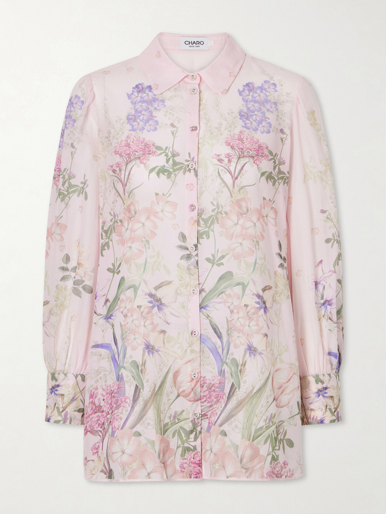 Charo Ruiz Aster Floral-print Cotton-blend Shirt In Pink