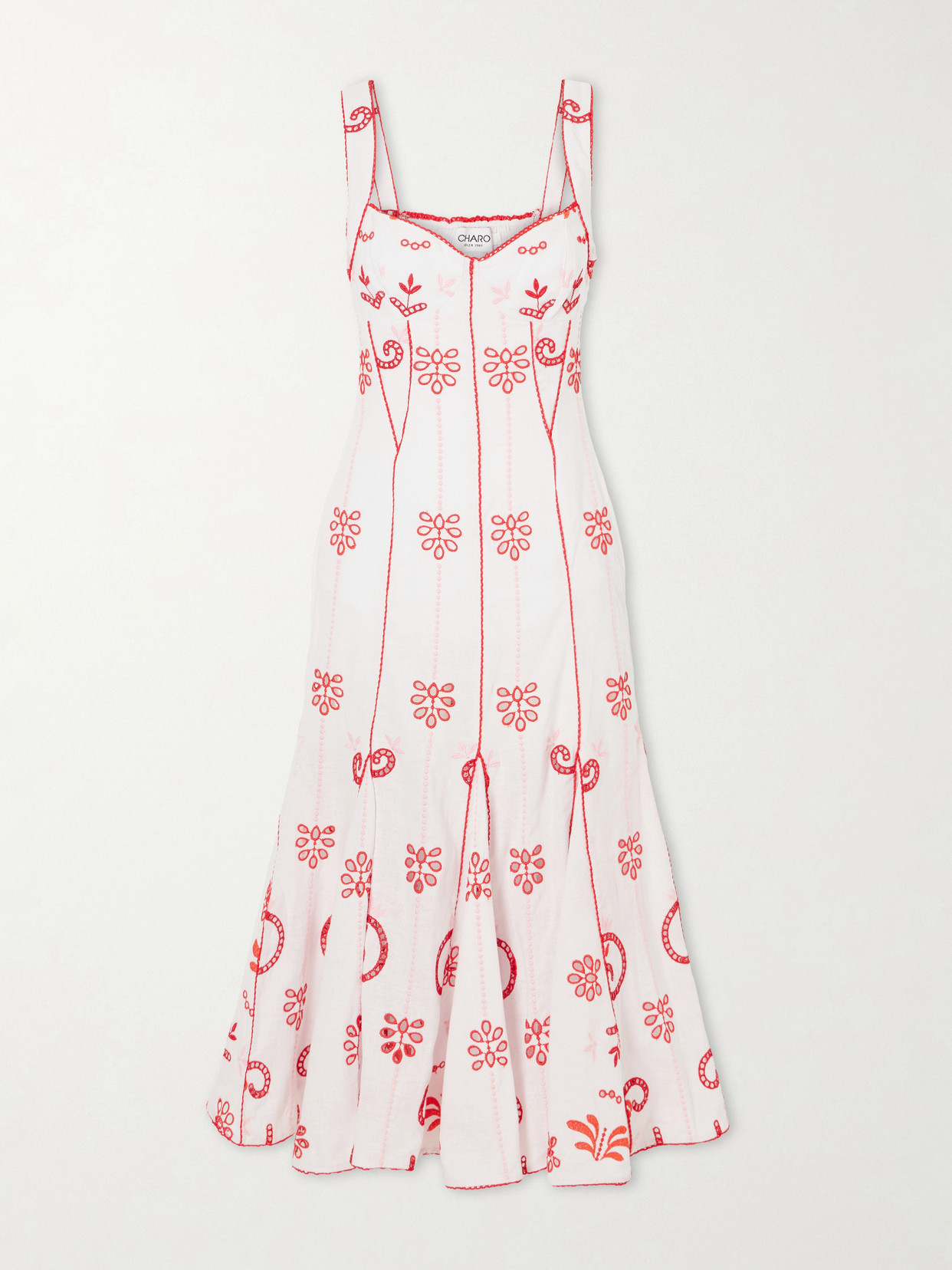 Charo Ruiz Naia Tiered Broderie Anglaise Cotton-blend Midi Dress In Red