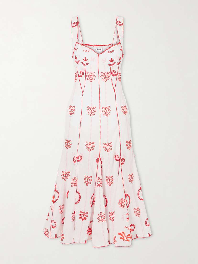 Charo Ruiz Naia Tiered Broderie Anglaise Cotton-blend Midi Dress