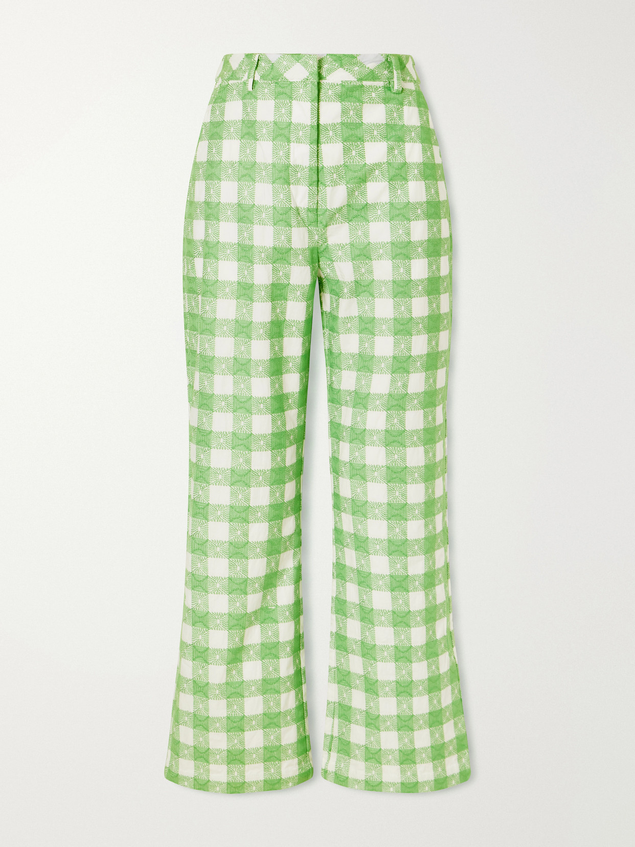 Rosie Assoulin Easy Does It Checked Cotton Straight-leg Pants In Green