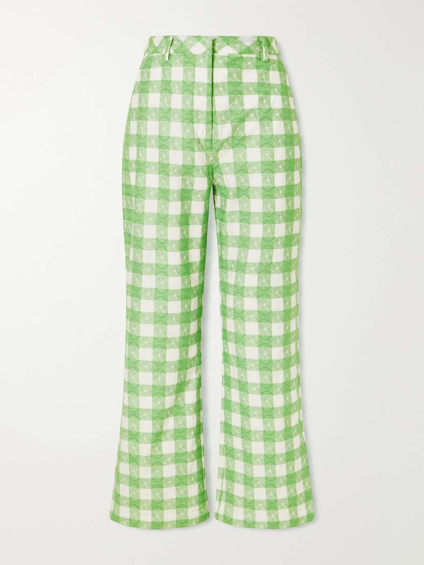 Rosie Assoulin Easy Does It Checked Cotton Straight-leg Pants