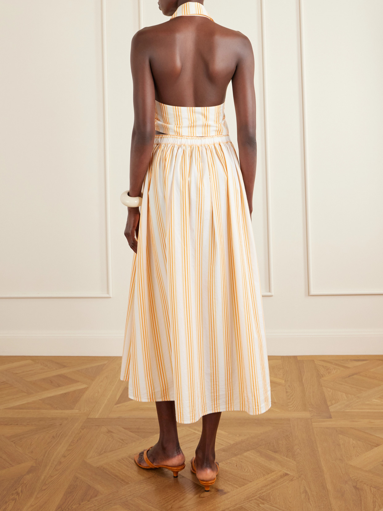 Easy Does It Pleated Striped Cotton-Poplin Midi