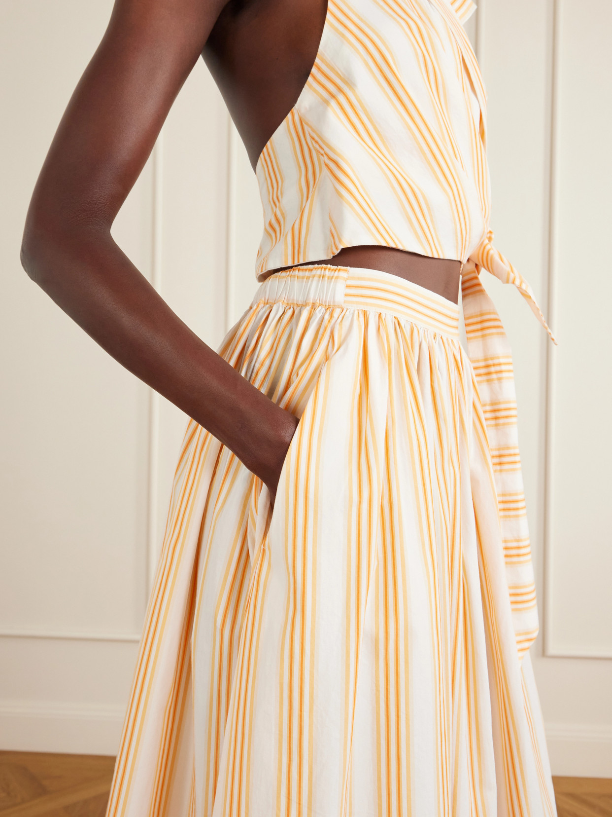 Easy Does It Pleated Striped Cotton-Poplin Midi