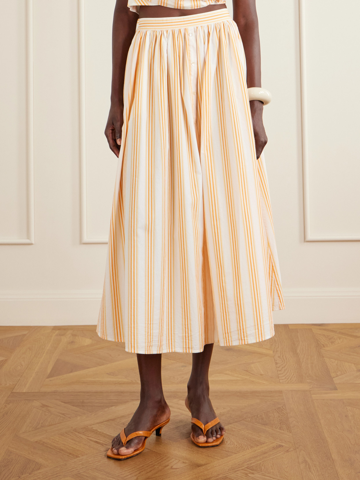 Easy Does It Pleated Striped Cotton-Poplin Midi