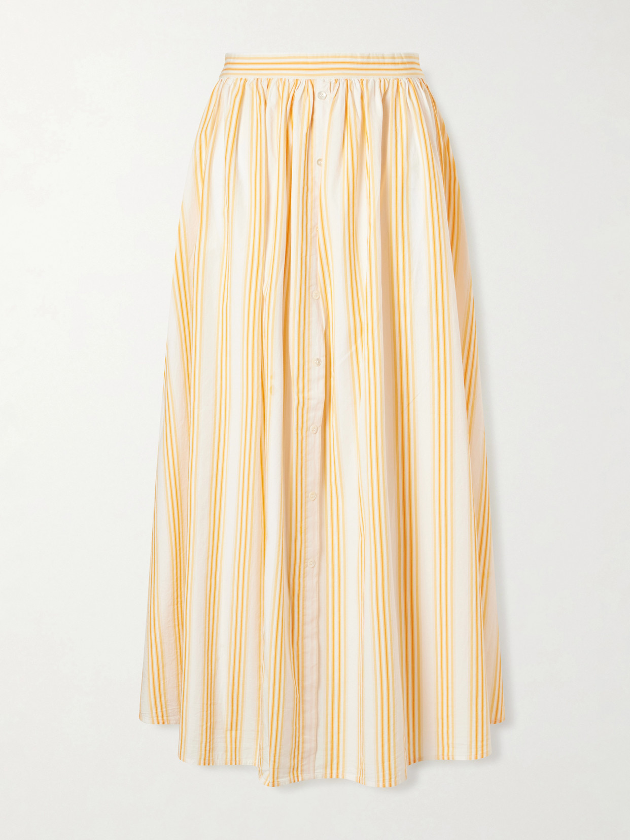 Rosie Assoulin - Easy Does It Pleated Striped Cotton-poplin Midi Skirt - Orange