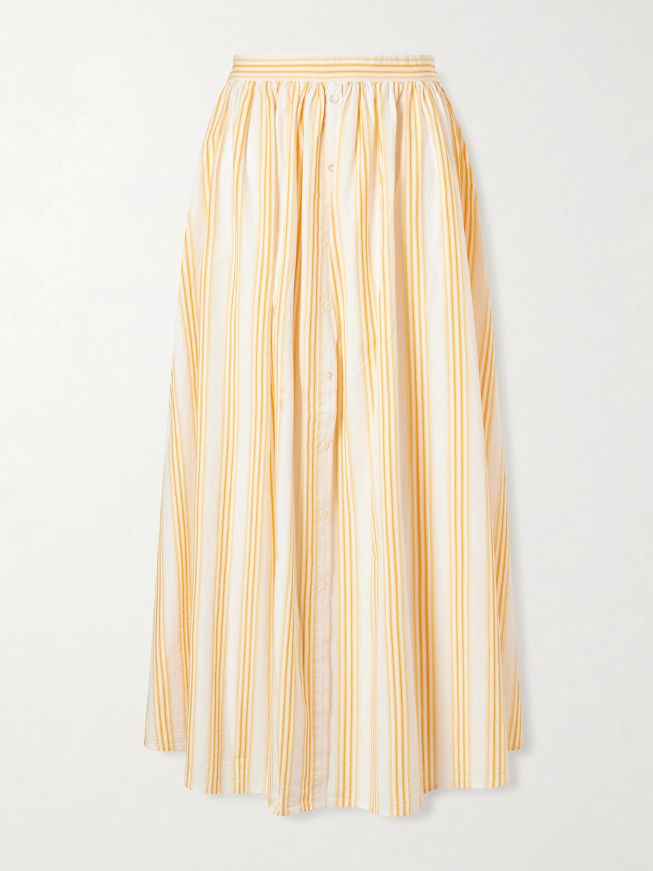 Easy Does It pleated striped cotton-poplin midi skirt
