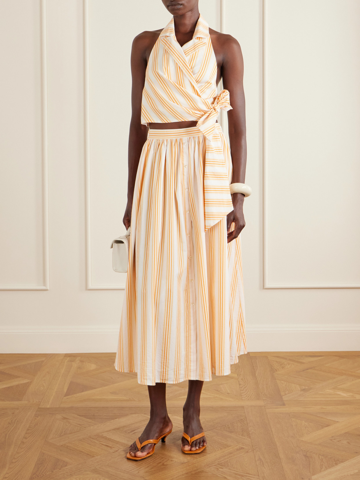 Easy Does It Pleated Striped Cotton-Poplin Midi