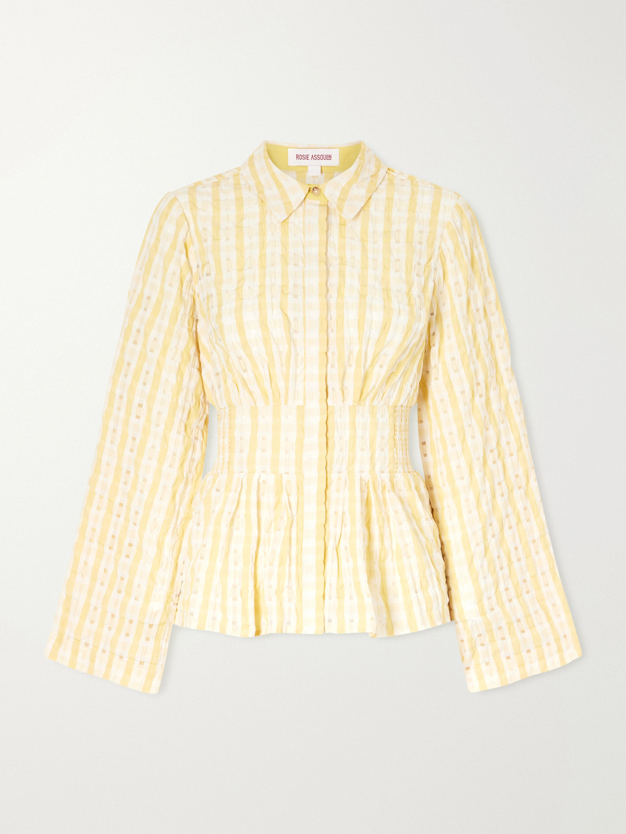 Boogie Woogie Bugle Boy Shirred Checked Seersucker Blouse