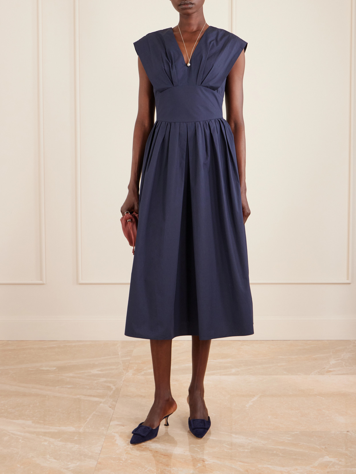 Rosie Assoulin In Full Bloom Gathered Cotton-taffeta Midi Dress In Blue