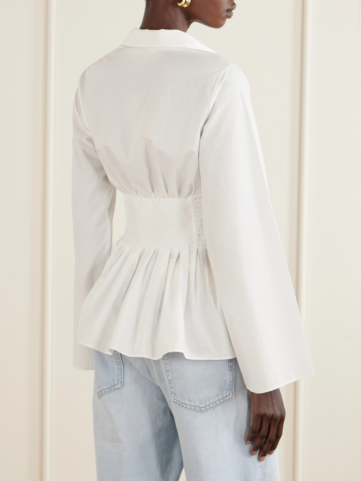 Boogie Woogie Bugle Boy Shirred Cotton-Poplin Blouse