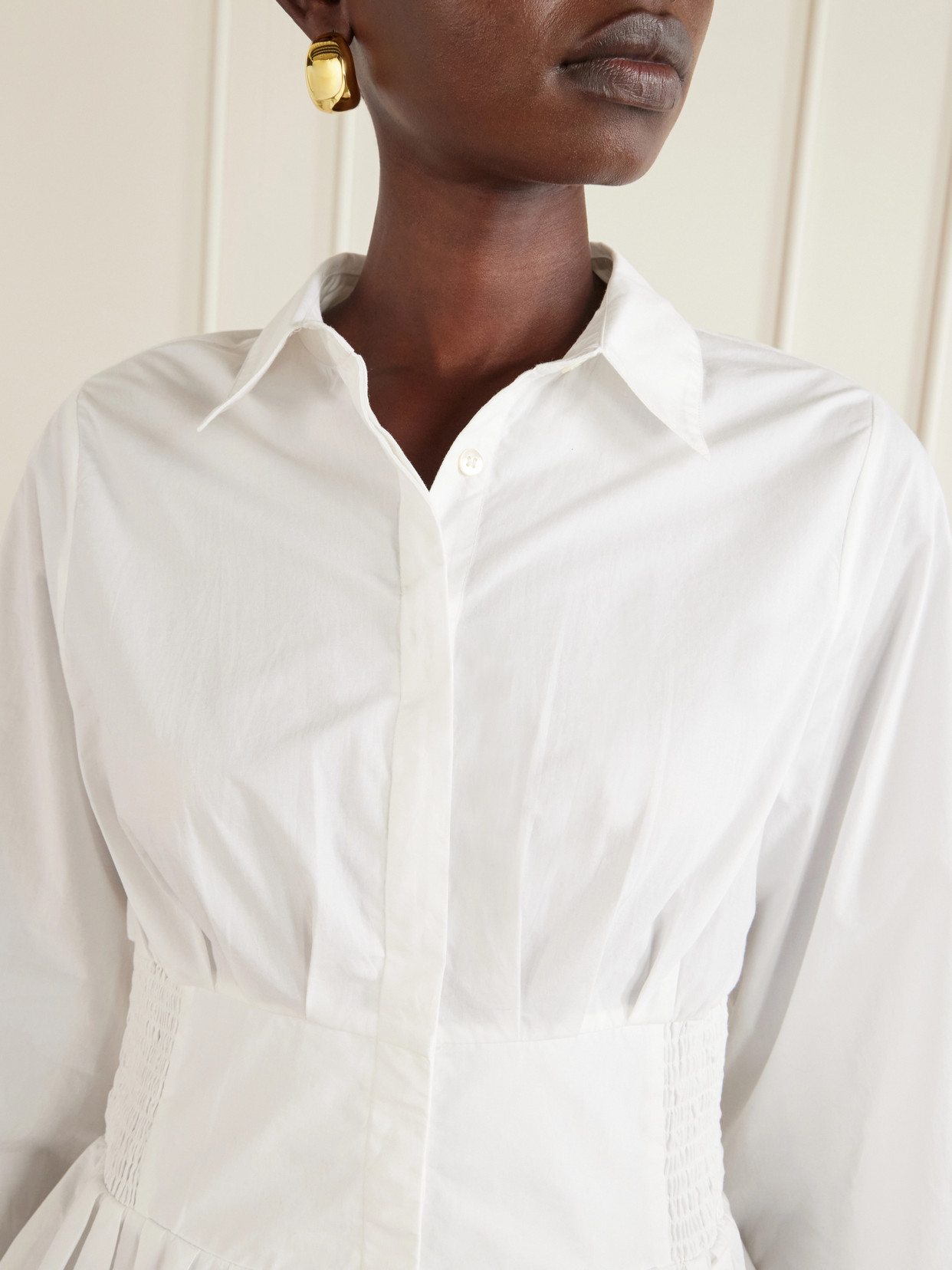 Boogie Woogie Bugle Boy Shirred Cotton-Poplin Blouse