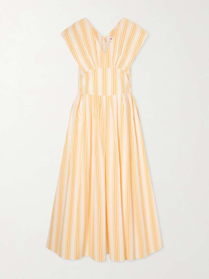Rosie Assoulin In Full Bloom Gathered Striped Cotton-taffeta Midi Dress