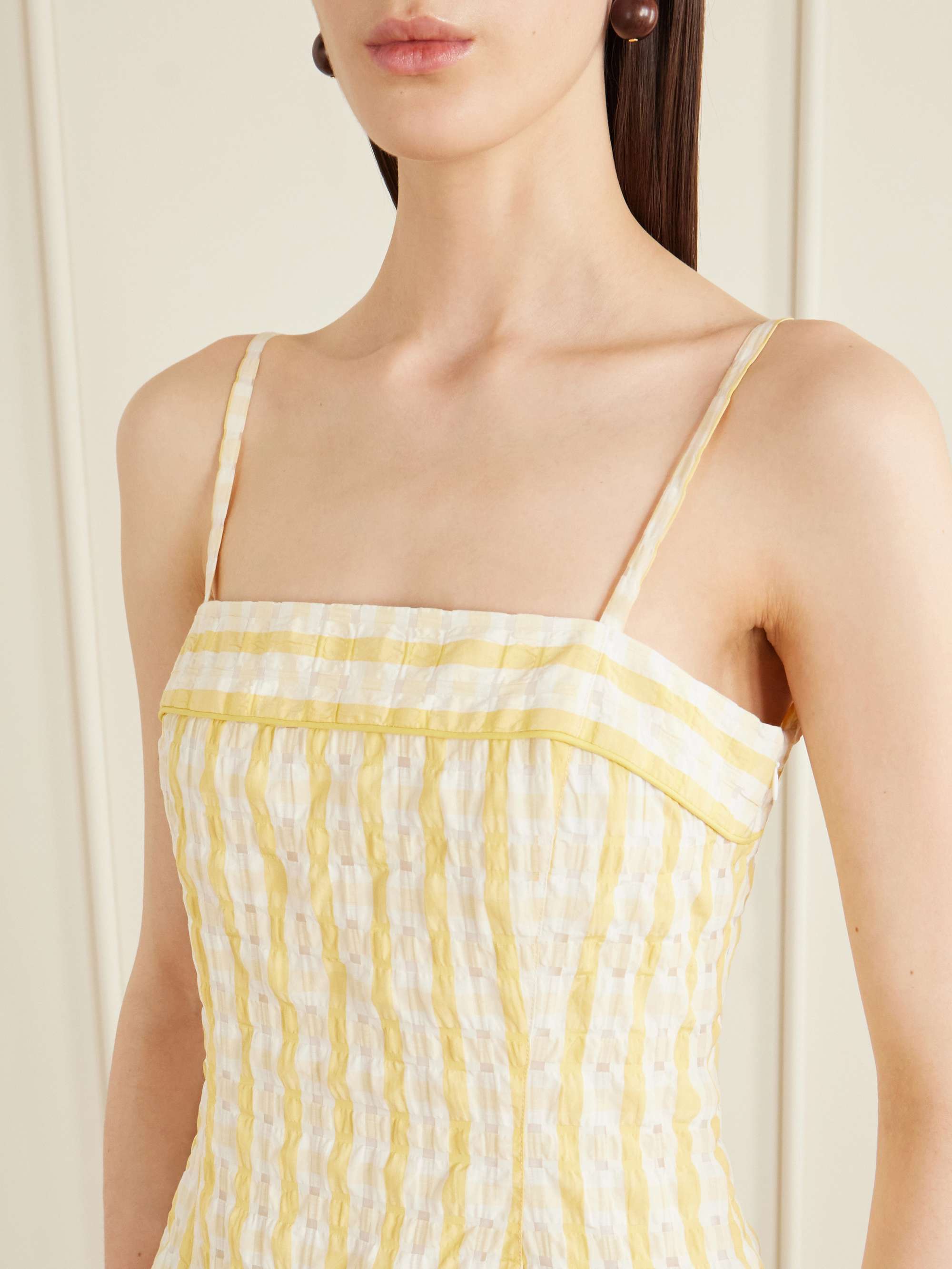 Rosie Assoulin Drop Me A Note Striped Seersucker Midi Dress - Women - Yellow Dresses - XS Rosie Assoulin Drop Me A Note Striped Seersucker Midi Dress - Women - Yellow Dresses - XS