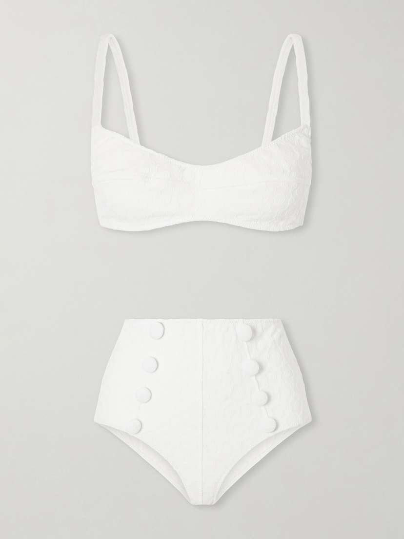 Lisa Marie Fernandez Balconette Button-embellished Floral-jacquard Bikini | Thumbnail 5