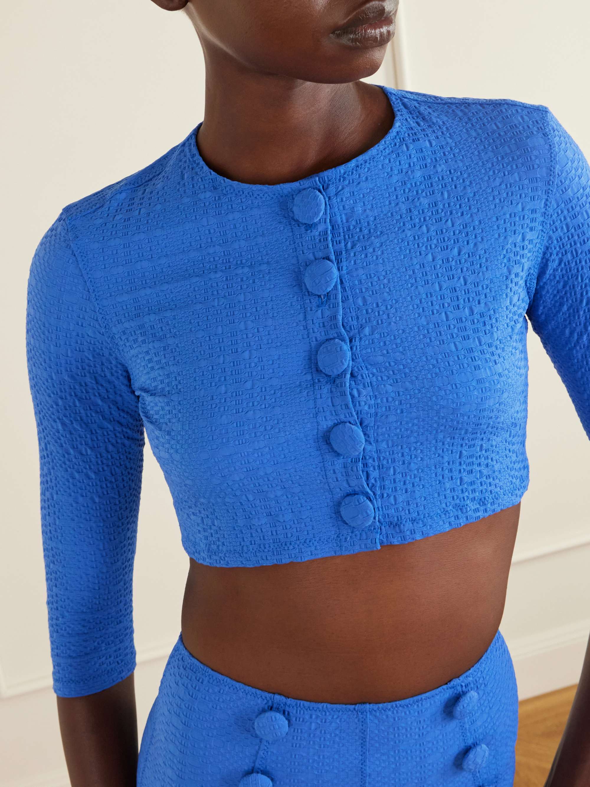 LISA MARIE FERNANDEZ Cropped seersucker cardigan | NET-A-PORTER