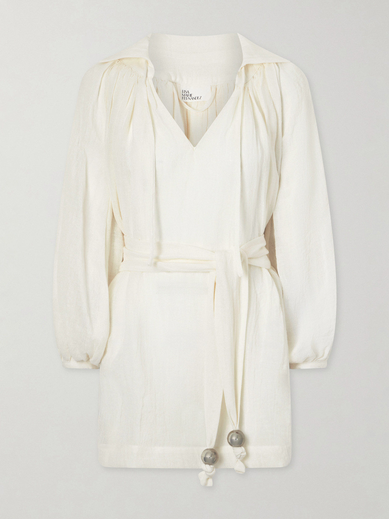 Lisa Marie Fernandez Poet Belted Linen Mini Dress In White