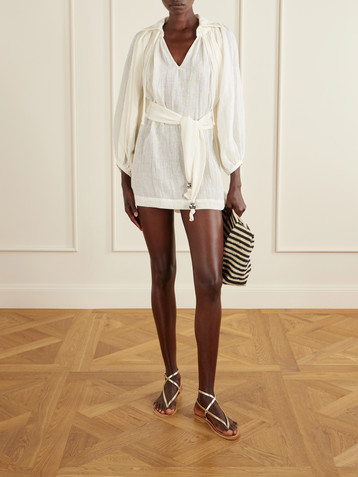 Lisa Marie Fernandez Poet belted linen mini dress