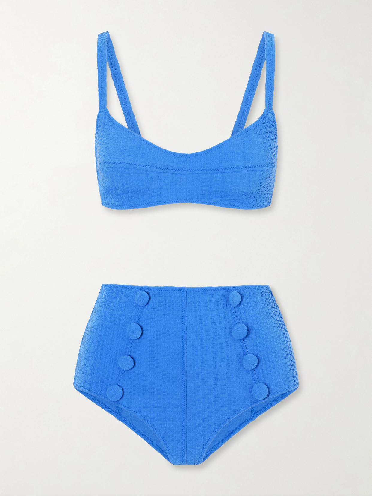 Lisa Marie Fernandez Balconette Button-embellished Bikini In Blue