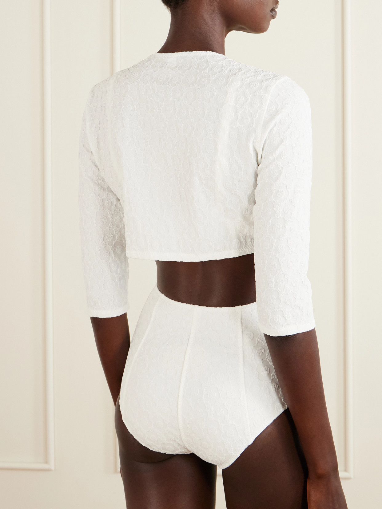 Cropped Floral-Jacquard Cardigan