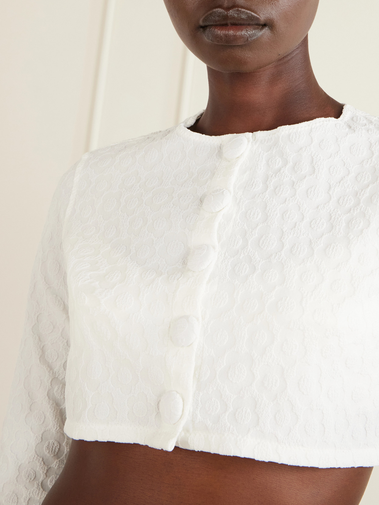 Cropped Floral-Jacquard Cardigan