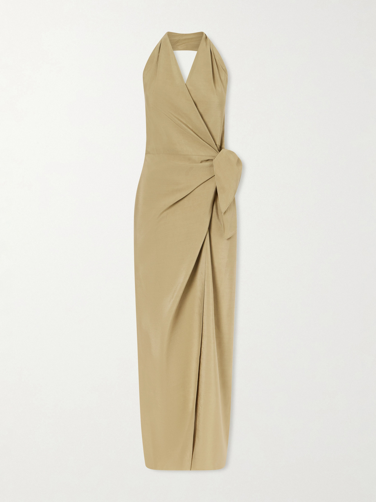 Cortana Mona Halterneck Linen And Silk-blend Maxi Dress In Brown