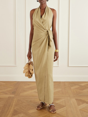 Cortana Mona halterneck linen and silk-blend maxi dress