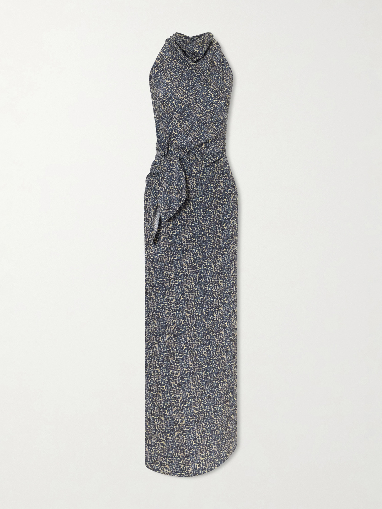Cortana Corallo Printed Silk-satin Midi Dress In Blue