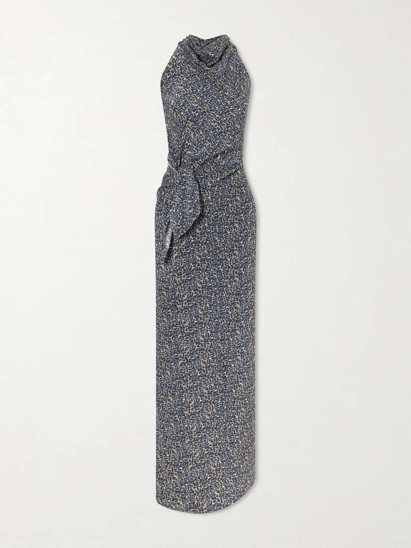 Cortana Corallo Printed Silk-satin Midi Dress