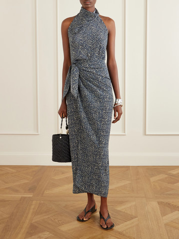 Cortana Corallo printed silk-satin midi dress
